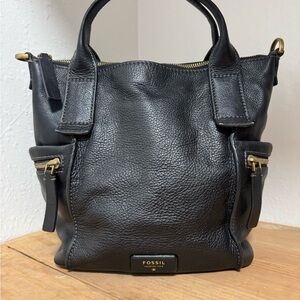 Fossil Emerson Black Leather Tote Bag